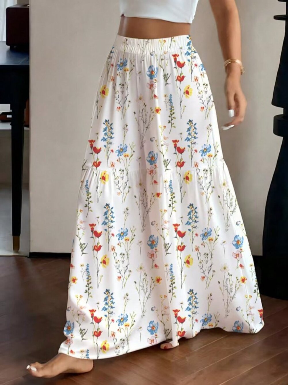 Multicolor Boho Women's Printed Wide-Leg Pants Loose Fit Pants - Picture 3 of 3